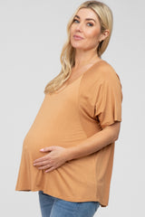 Camel Basic Raglan Short Sleeve Maternity Top