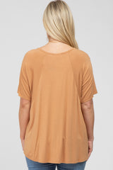 Camel Basic Raglan Short Sleeve Maternity Top