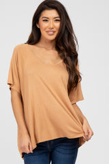 Camel Basic Raglan Short Sleeve Top