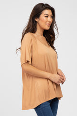 Camel Basic Raglan Short Sleeve Top