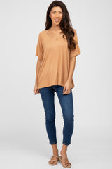 Camel Basic Raglan Short Sleeve Top