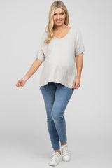 Light Grey Basic Raglan Short Sleeve Maternity Top