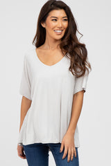 Light Grey Basic Raglan Short Sleeve Maternity Top