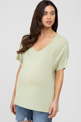 Light Green Basic Raglan Short Sleeve Maternity Top