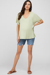 Light Green Basic Raglan Short Sleeve Maternity Top