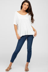 White Basic Raglan Short Sleeve Top