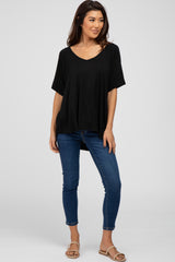 Black Basic Raglan Short Sleeve Top