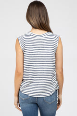 Navy Striped Sleeveless Ruched Maternity Top