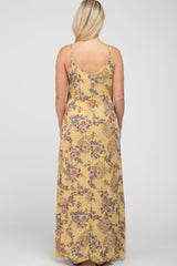 Yellow Floral Paisely Side Slit Maternity Maxi Dress