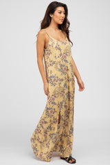 Yellow Floral Paisely Side Slit Maxi Dress