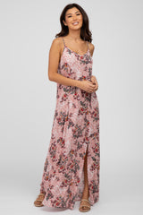 Pink Floral Paisely Side Slit Maxi Dress