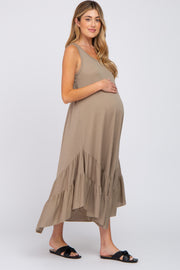 Olive Ruffle Hem Maternity Midi Dress