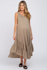 Olive Ruffle Hem Maternity Midi Dress