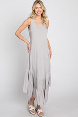 Grey Ruffle Hem Midi Dress