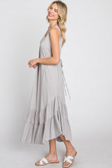 Grey Ruffle Hem Midi Dress