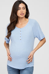 Light Blue Button Up Maternity Top