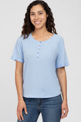 Light Blue Button Up Maternity Top