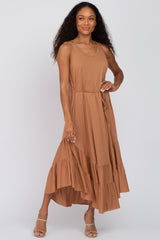 Rust Ruffle Hem Maternity Midi Dress