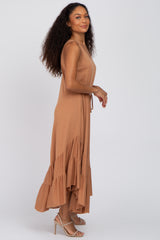 Rust Ruffle Hem Midi Dress