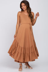 Rust Ruffle Hem Maternity Midi Dress