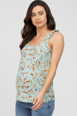 Mint Green Floral Ruffle Strap Maternity Top