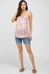 Pink Floral Ruffle Strap Maternity Top