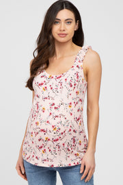 Pink Floral Ruffle Strap Maternity Top