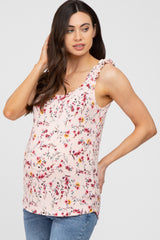 Pink Floral Ruffle Strap Maternity Top