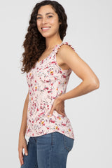 Pink Floral Ruffle Strap Top