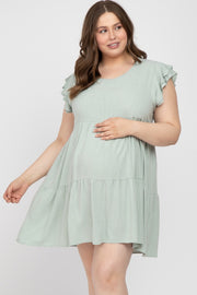 Mint Green Tiered Linen Maternity Plus Dress