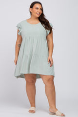 Mint Green Tiered Linen Plus Dress