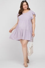 Lavender Tiered Linen Maternity Plus Dress