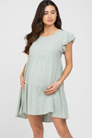 Mint Green Tiered Linen Maternity Dress