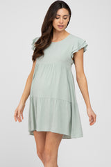 Mint Green Tiered Linen Maternity Dress