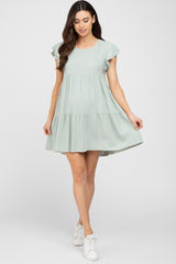 Mint Green Tiered Linen Maternity Dress