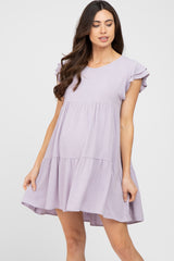 Lavender Tiered Linen Maternity Dress