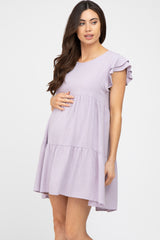 Lavender Tiered Linen Maternity Dress