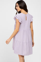 Lavender Tiered Linen Maternity Dress