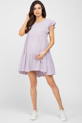 Lavender Tiered Linen Maternity Dress