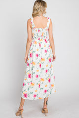 White Floral Smocked Maxi Dress