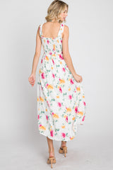 White Floral Smocked Maxi Dress