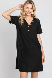 Black Ribbed Button Accent Dress