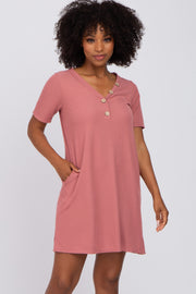 Mauve Ribbed Button Accent Dress