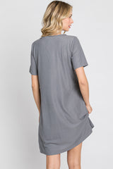 Grey Ribbed Button Accent Dress