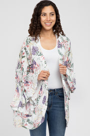 White Floral Bell Sleeve Cover Up