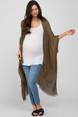 Olive Lightweight Fringe Hem Hi-Low Maternity Kimono