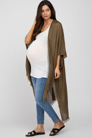 Olive Lightweight Fringe Hem Hi-Low Maternity Kimono