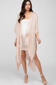 Beige Lightweight Fringe Hem Hi-Low Maternity Kimono