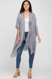 Grey Lightweight Fringe Hem Hi-Low Cover Up