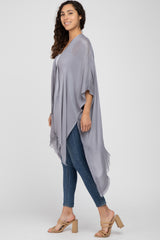 Grey Lightweight Fringe Hem Hi-Low Cover Up